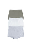 Organic Girls Bamboo Boxer Brief Underwear Set Of 3- Olive/White/Grey