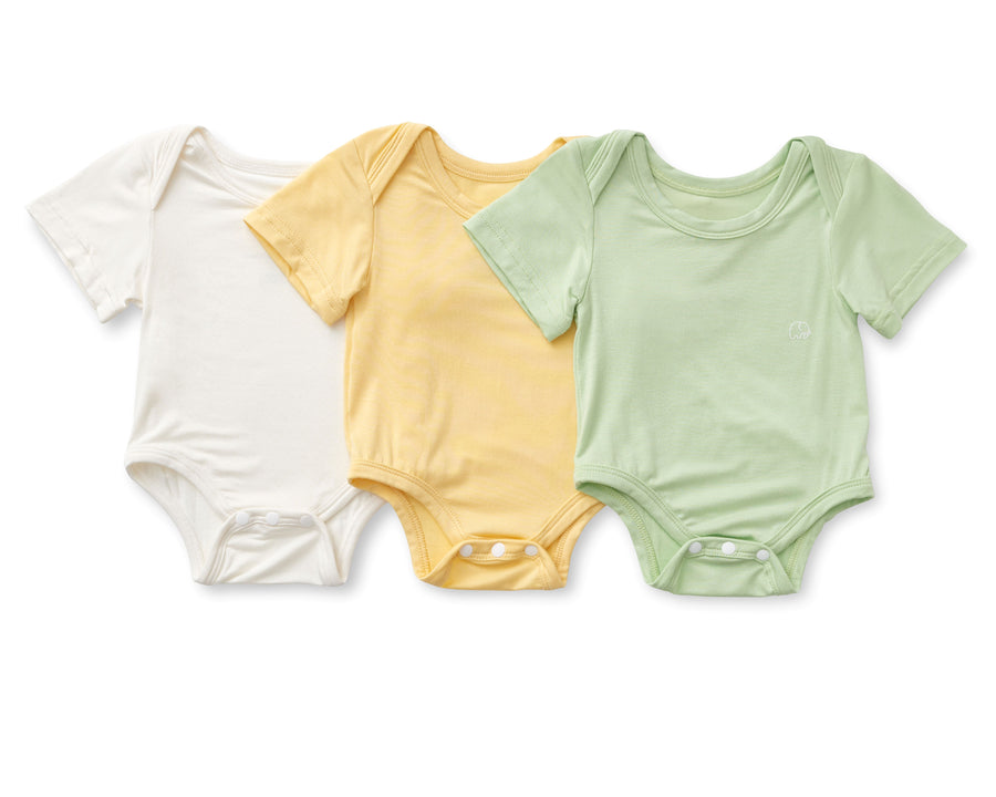 Set of 3 Organic Bamboo Spandex Bodysuit- Gift set Light Mint/Lemon/ White