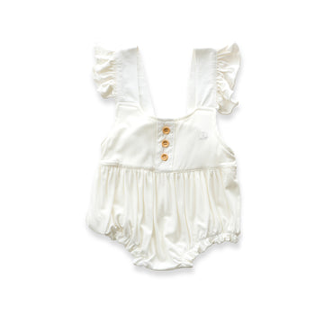 Organic Bamboo Ruffle Romper- White