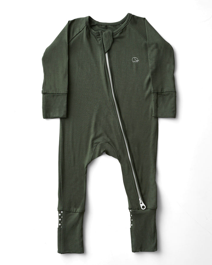 Organic Zipper Romper - Dark Green