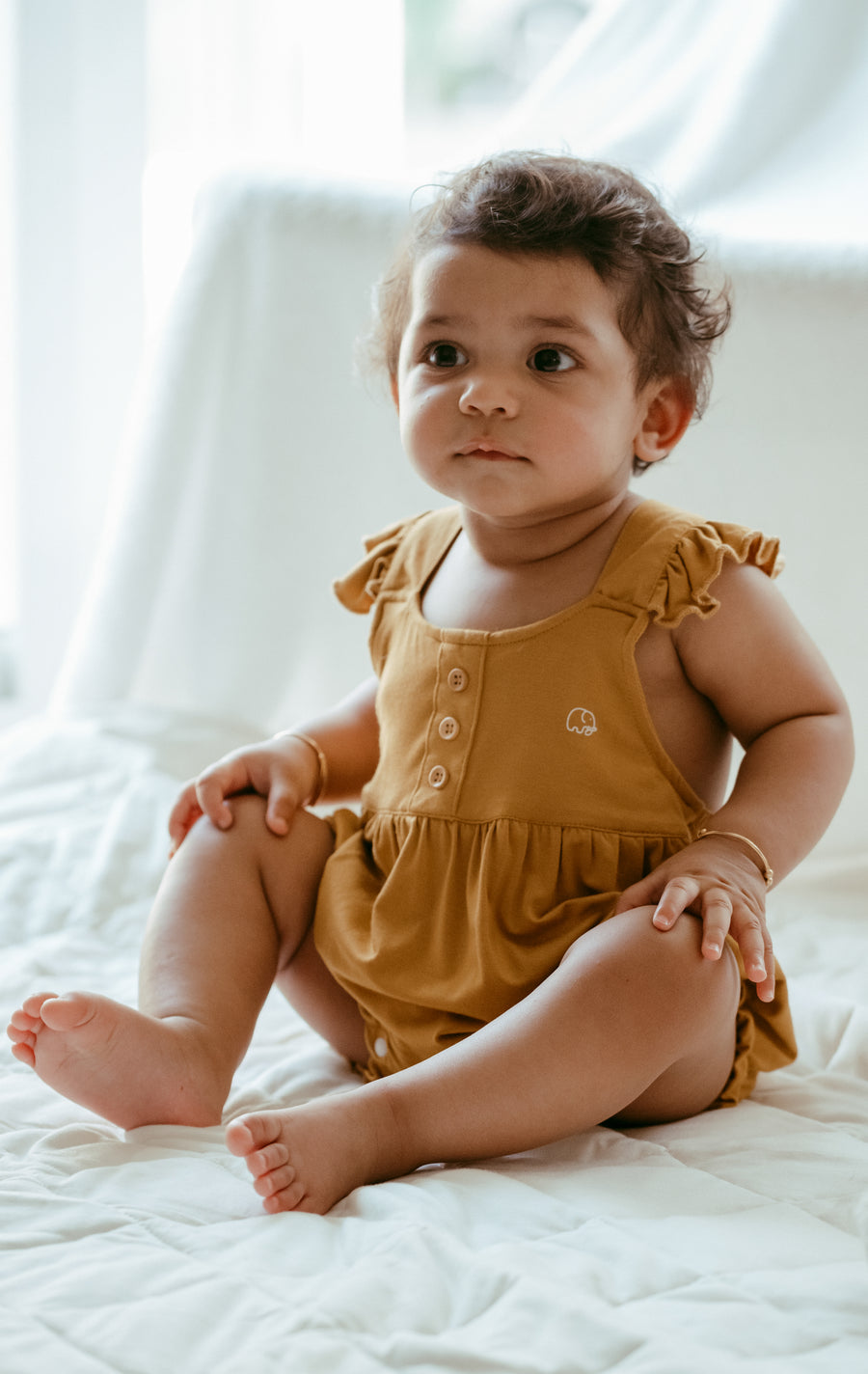 Organic Bamboo Ruffle Romper- Mustard