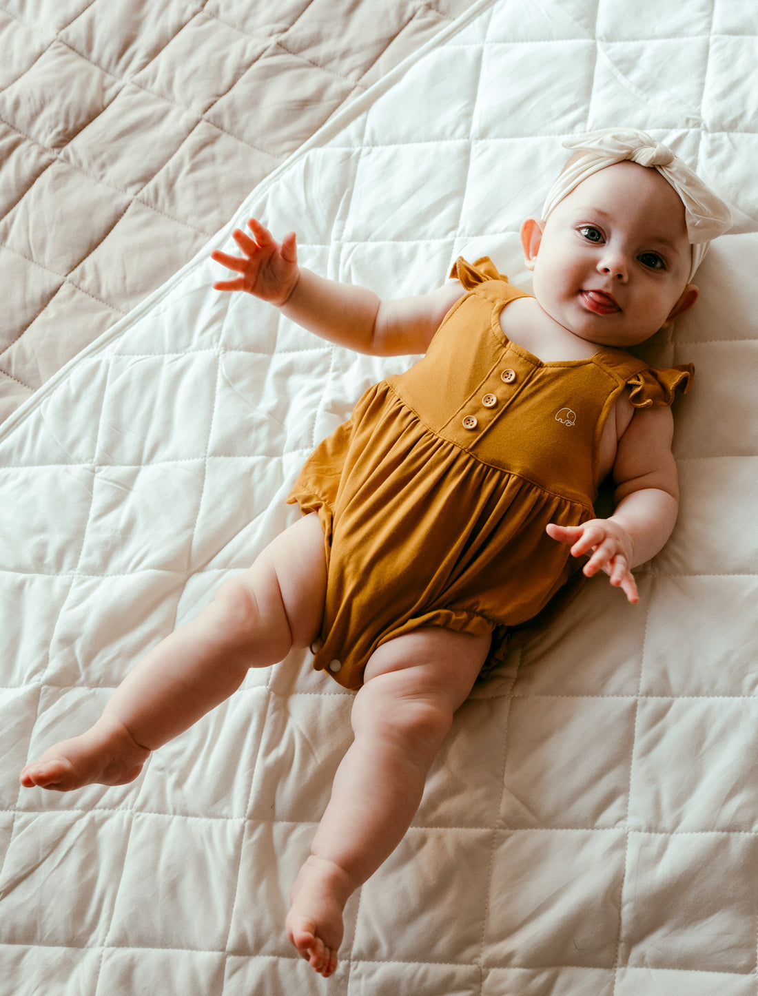 Organic Bamboo Ruffle Romper- Mustard