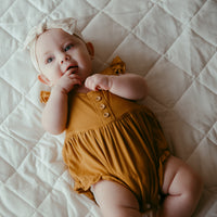 Organic Bamboo Ruffle Romper- Mustard