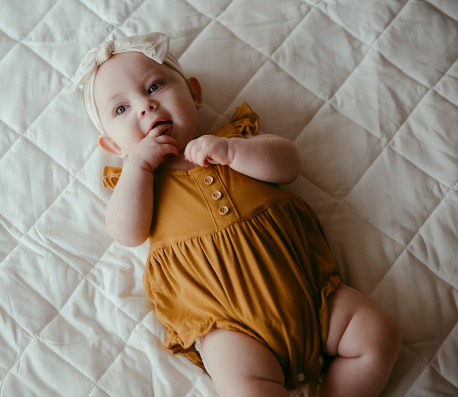 Organic Bamboo Ruffle Romper- Mustard