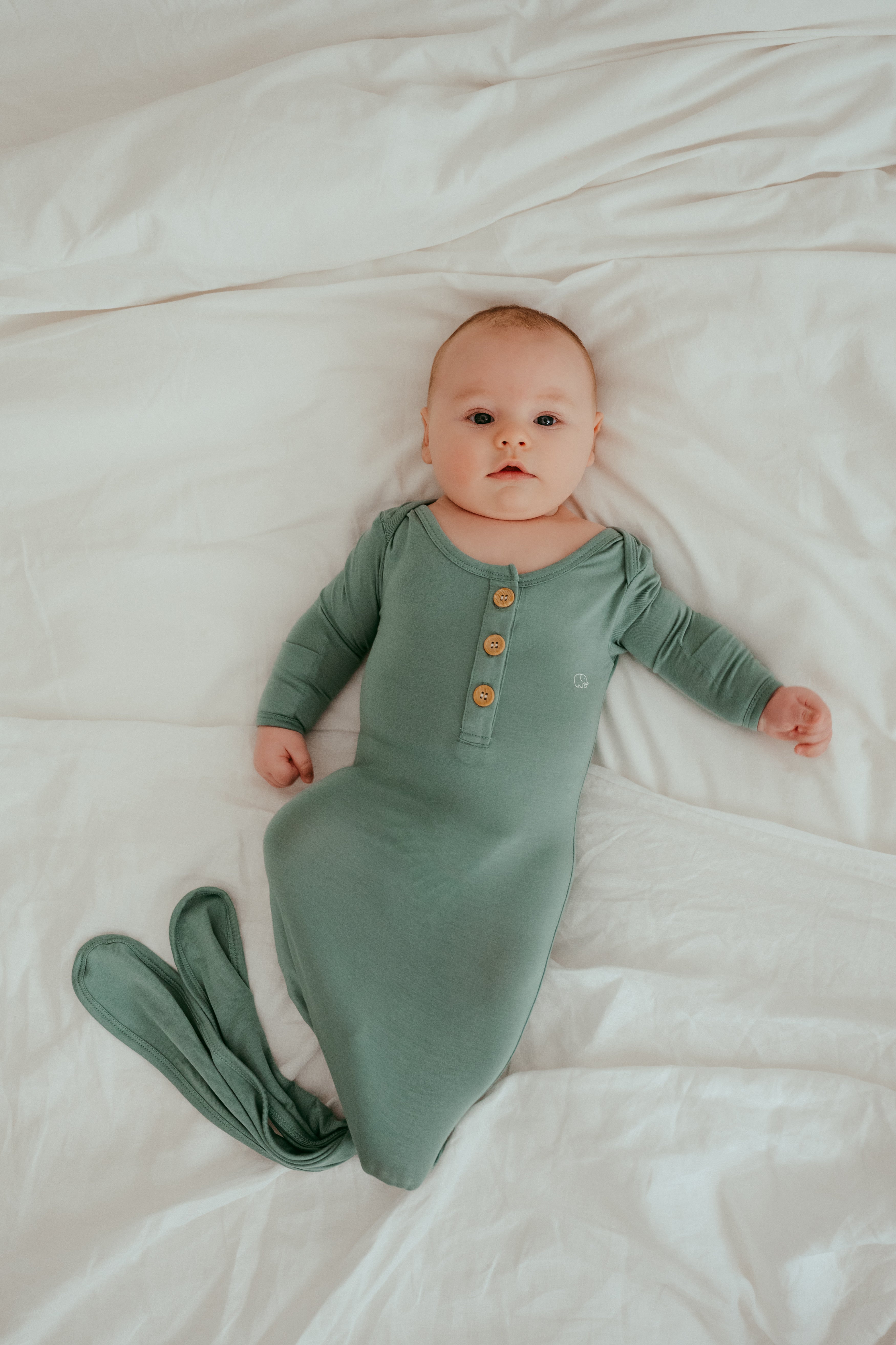 Organic Bamboo Knotted Gown & Beanie Set | Soft Sage