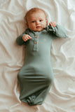 Organic Bamboo Knotted Gown & Beanie Set | Soft Sage