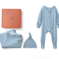 Bamboo Swaddle & Sleep Suit Newborn Gift Set- Celestial Blue