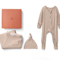 Bamboo Swaddle & Sleep Suit Newborn Gift Set- Mocha