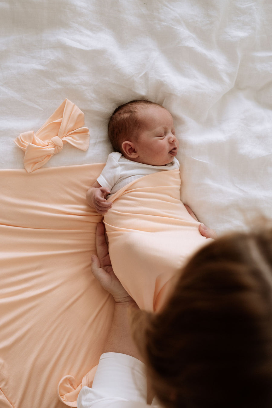 Anvi Baby Organic Headband & Swaddle Set- Bamboo Spandex - Peach