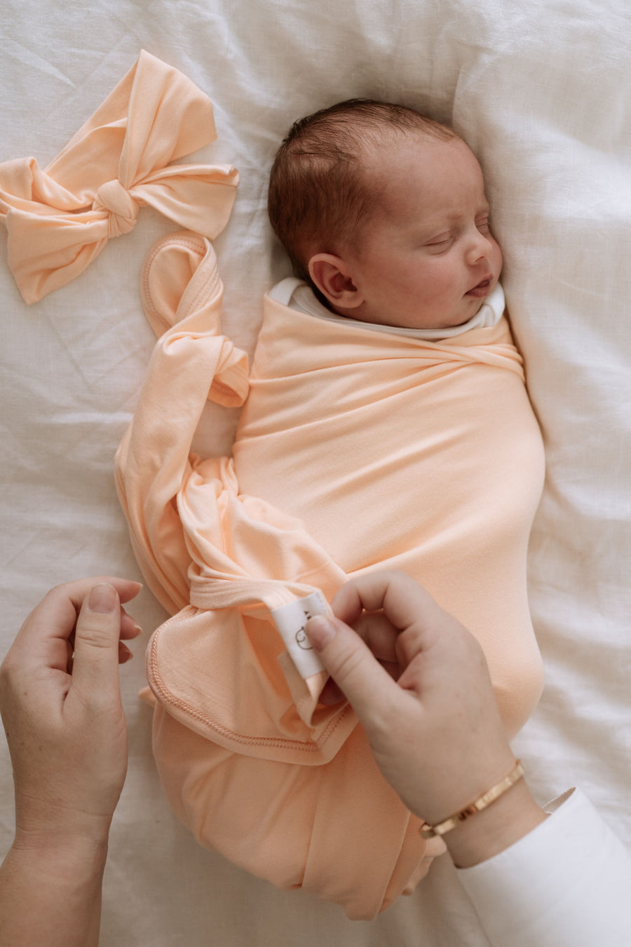 Anvi Baby Organic Headband & Swaddle Set- Bamboo Spandex - Peach