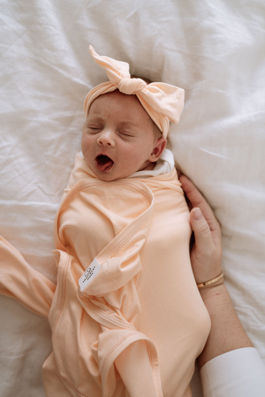 Anvi Baby Organic Headband & Swaddle Set- Bamboo Spandex - Peach