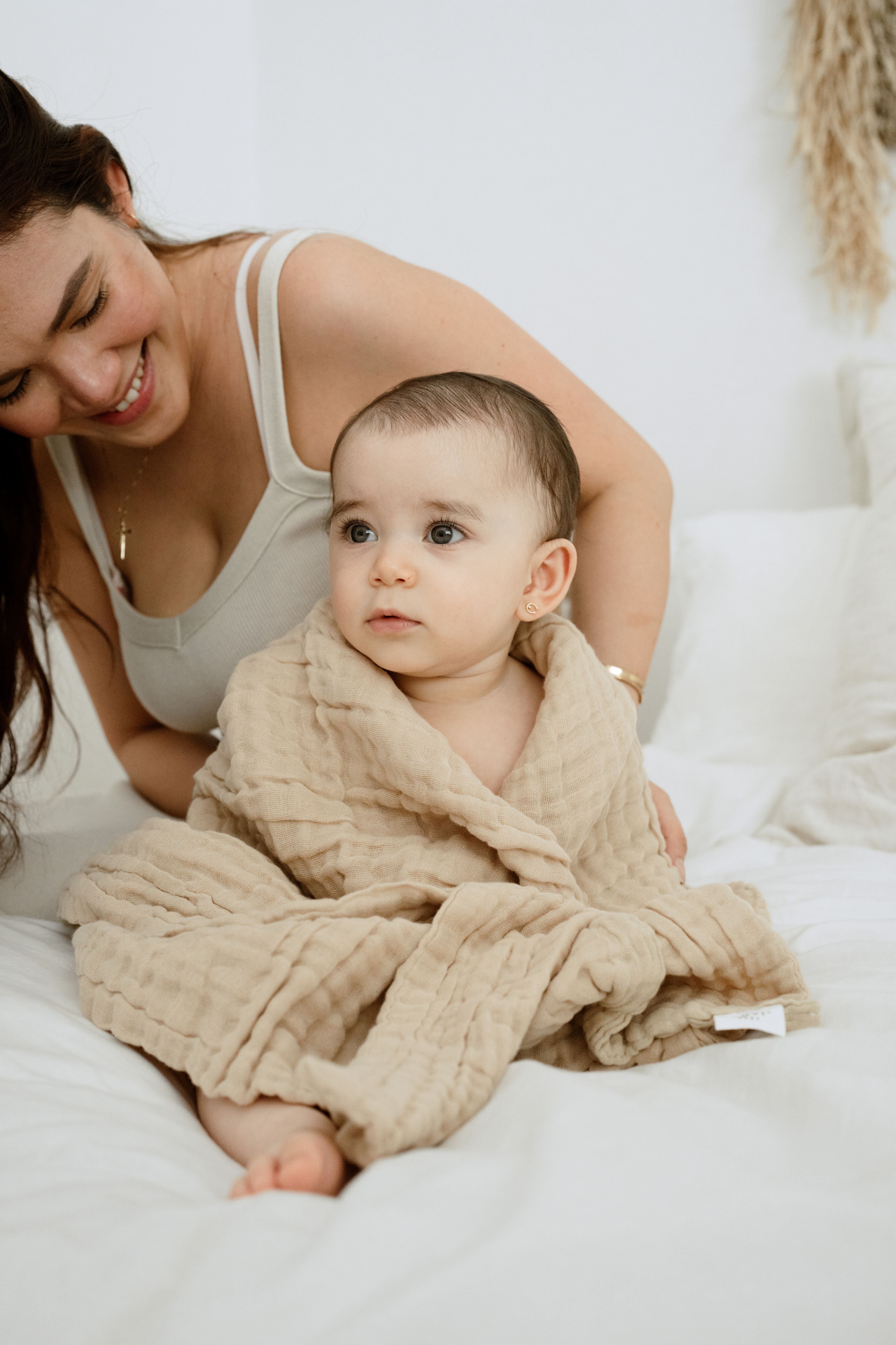 Set of 3- 100% Organic 6 layered Muslin Bath Towel- Cloud & Sand