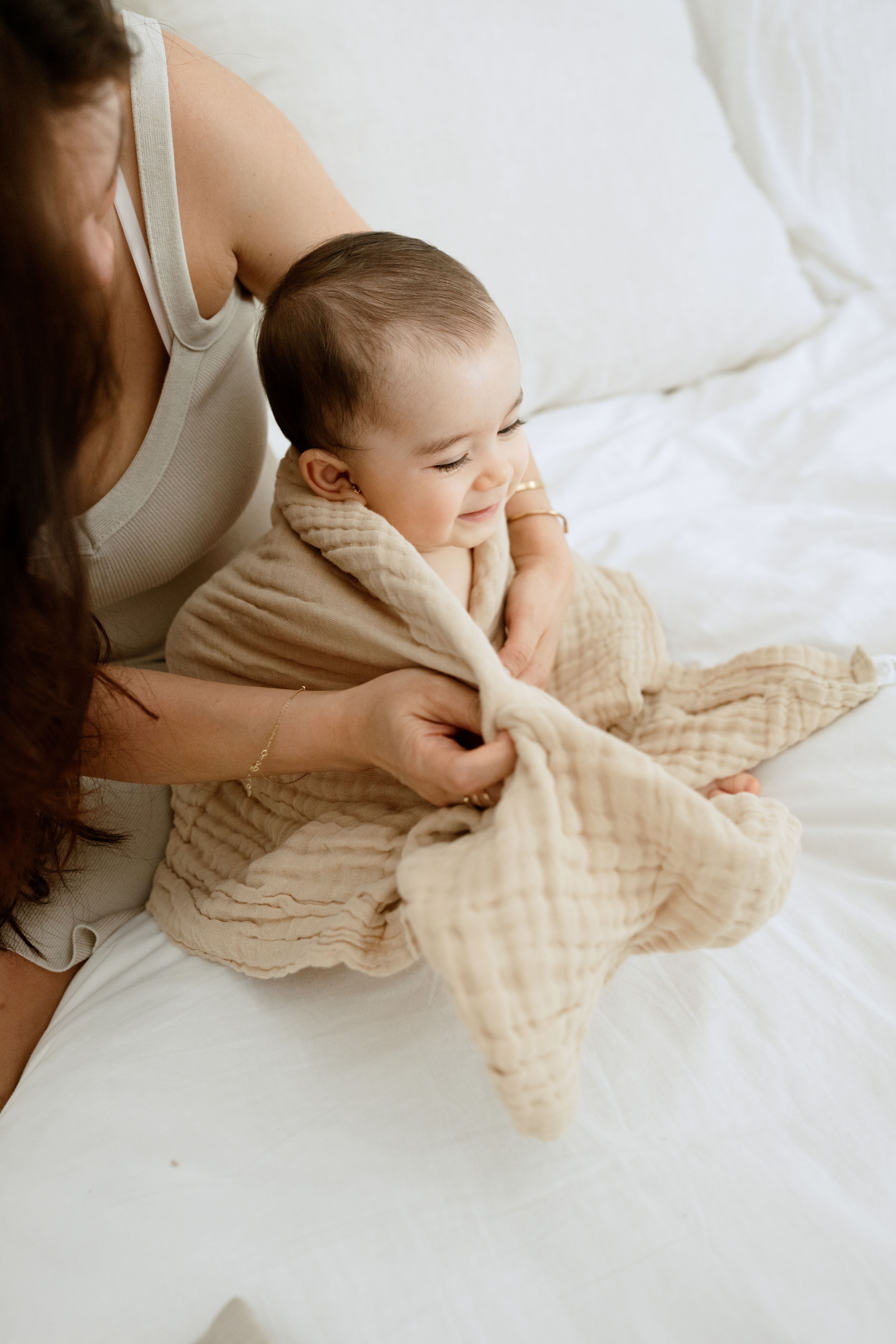 Set of 3- 100% Organic 6 layered Muslin Bath Towel- Cloud & Sand