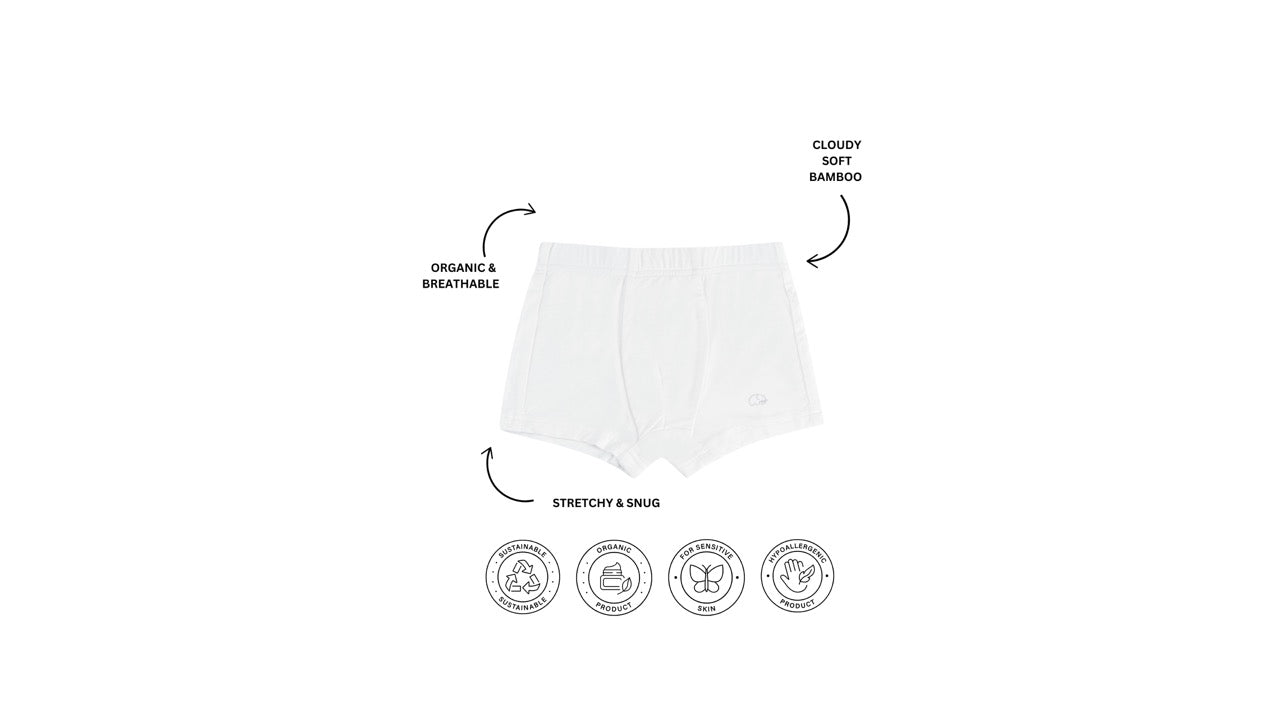 Organic Boys Bamboo Boxer Brief Underwear Set Of 3- Grey/White/Black