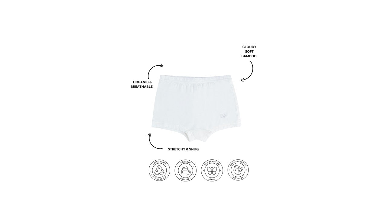 Organic Girls Bamboo Boxer Brief Underwear Set Of 3- White