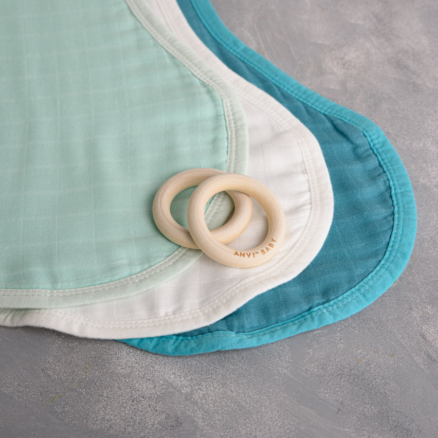 Set of 3 Organic Bamboo Burp & Bib Cloth - Cirrus