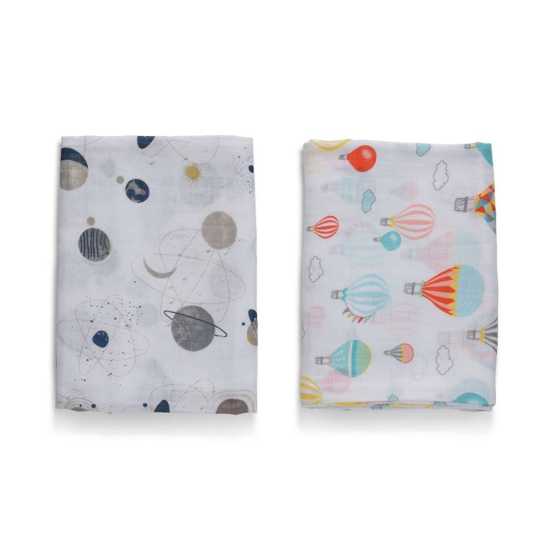 Organic Bamboo Muslin Swaddle  | Set of 2 | Balloons & Planets