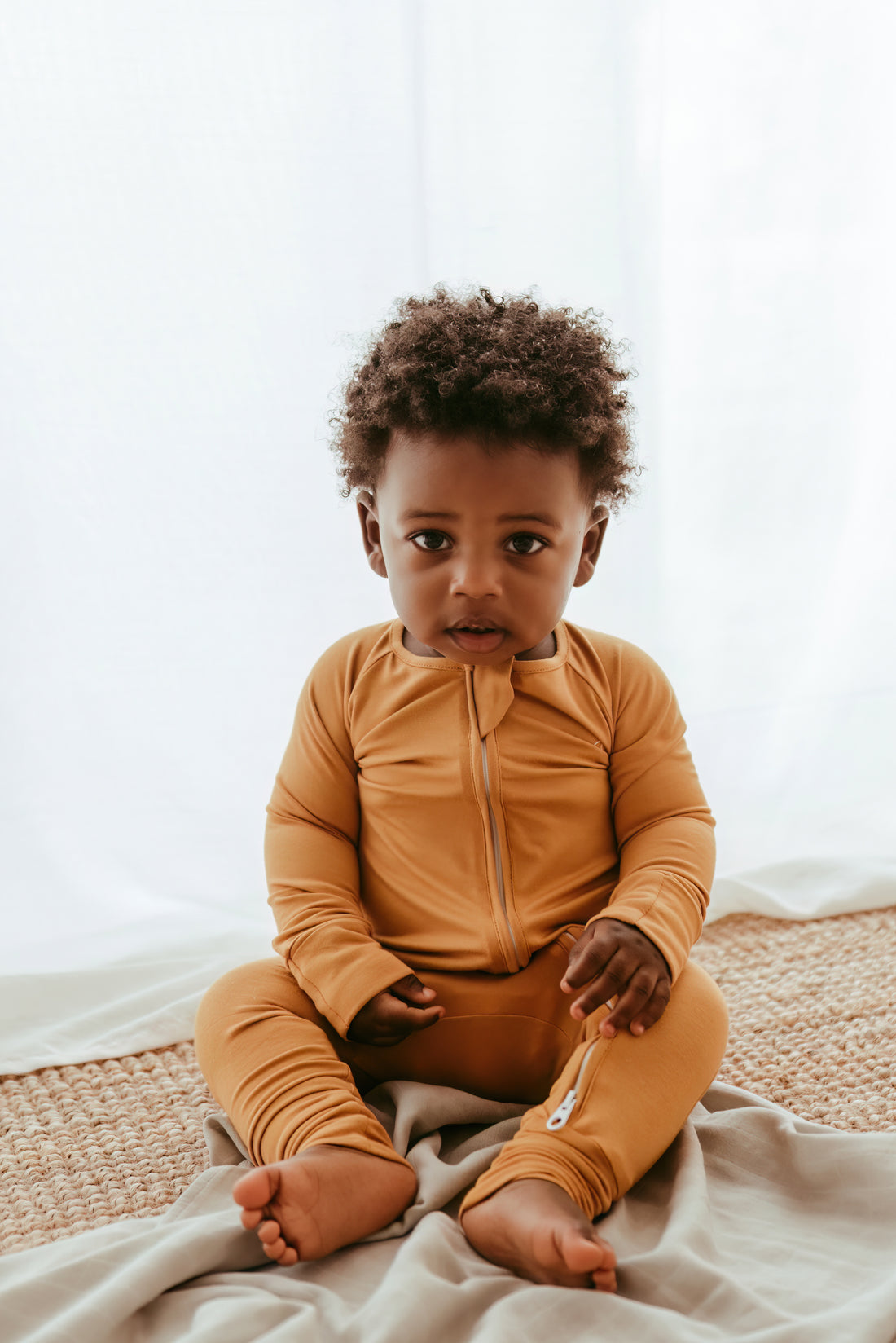 Organic Zipper Romper - Mustard