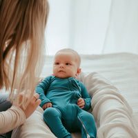 Organic Zipper Romper - Deep Blue