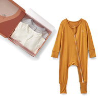 Set of 3 Bamboo Spandex Zipper Sleepsuit- White/Grey/Mustard